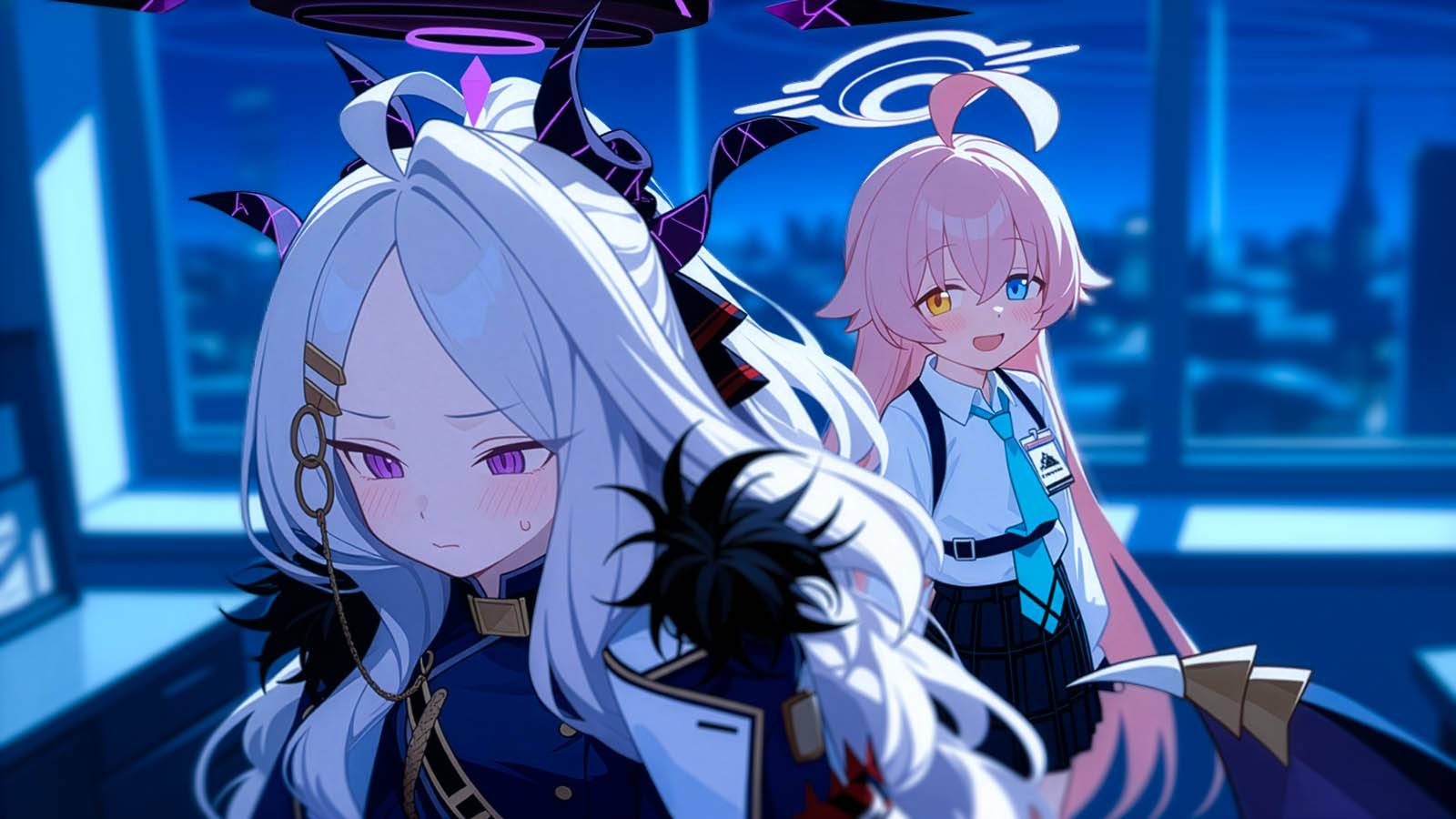 『夜の当番 ヒナとホシノのおしがまタイピング』キービジュアル